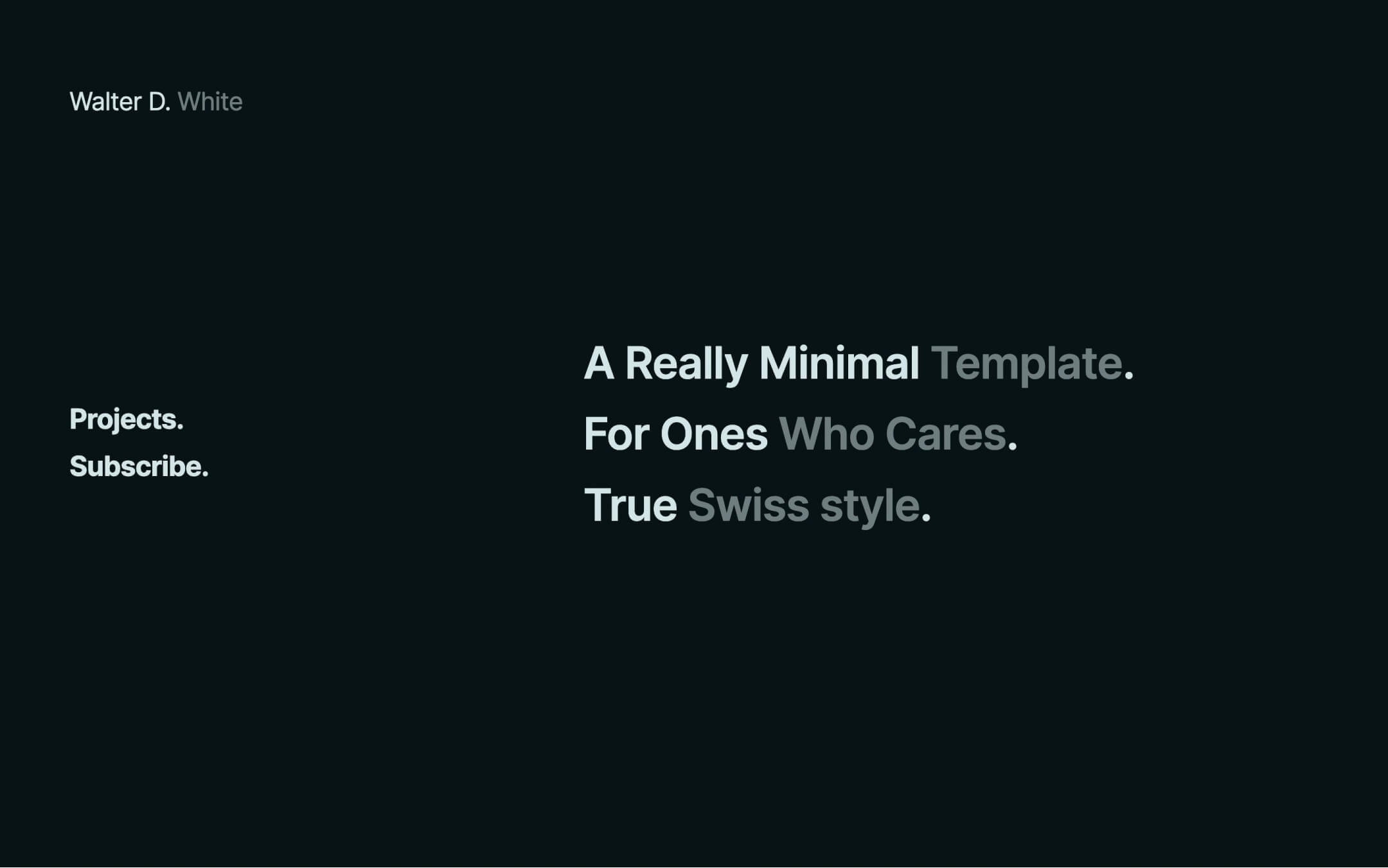 one page minimal creative portfolio webflow theme, dark theme