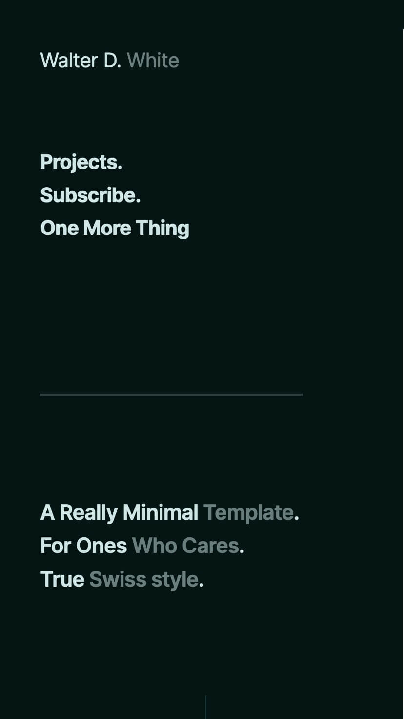 one page minimal creative portfolio webflow theme, mobile responsive, dark theme