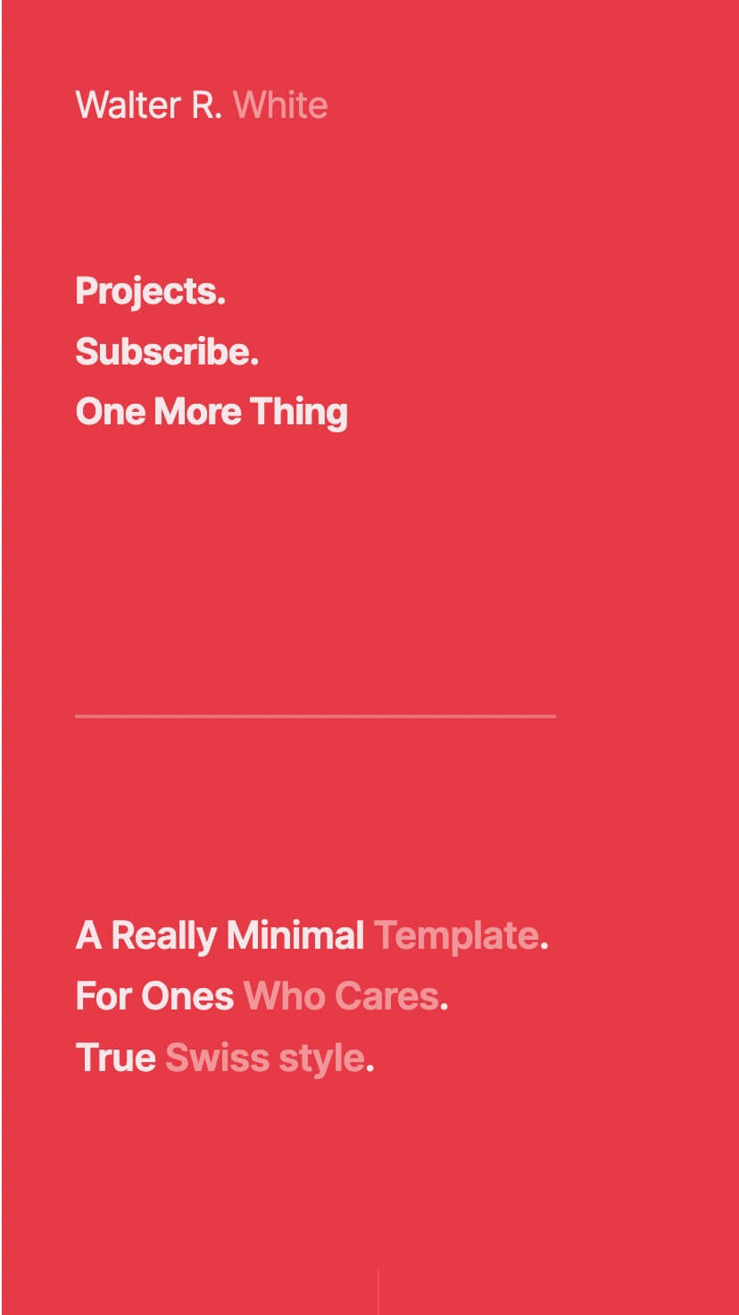 one page minimal creative portfolio webflow theme, mobile responsive, red theme