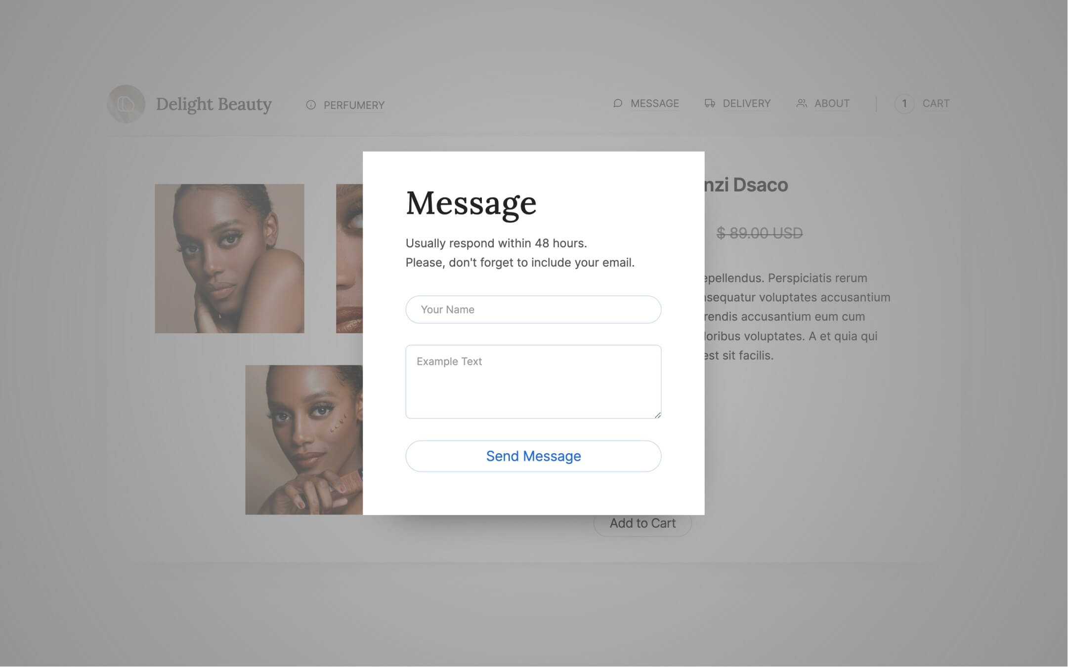 shop webflow template, contact popup