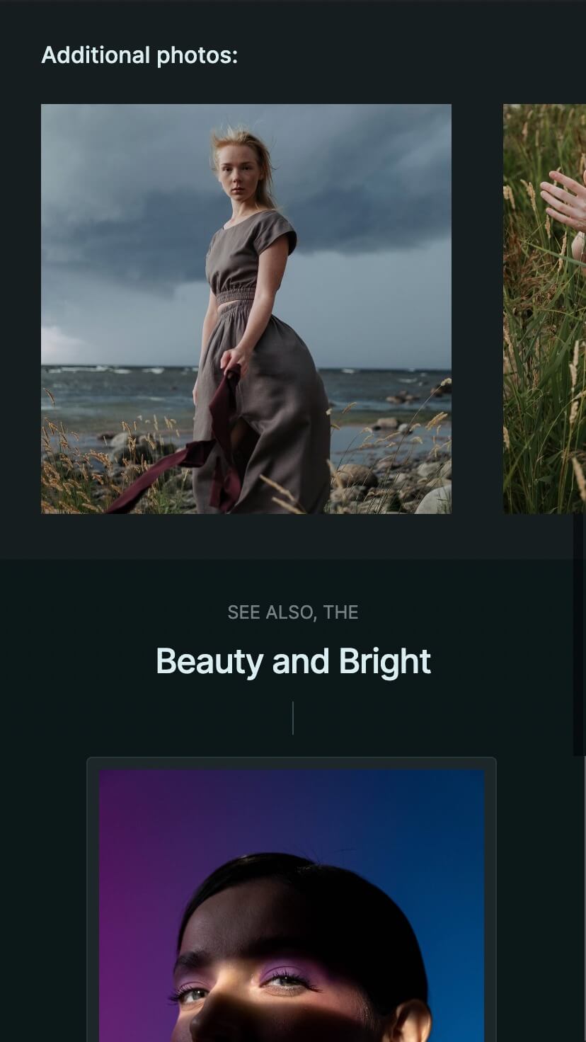 minimal webflow theme for photographers, mobile view