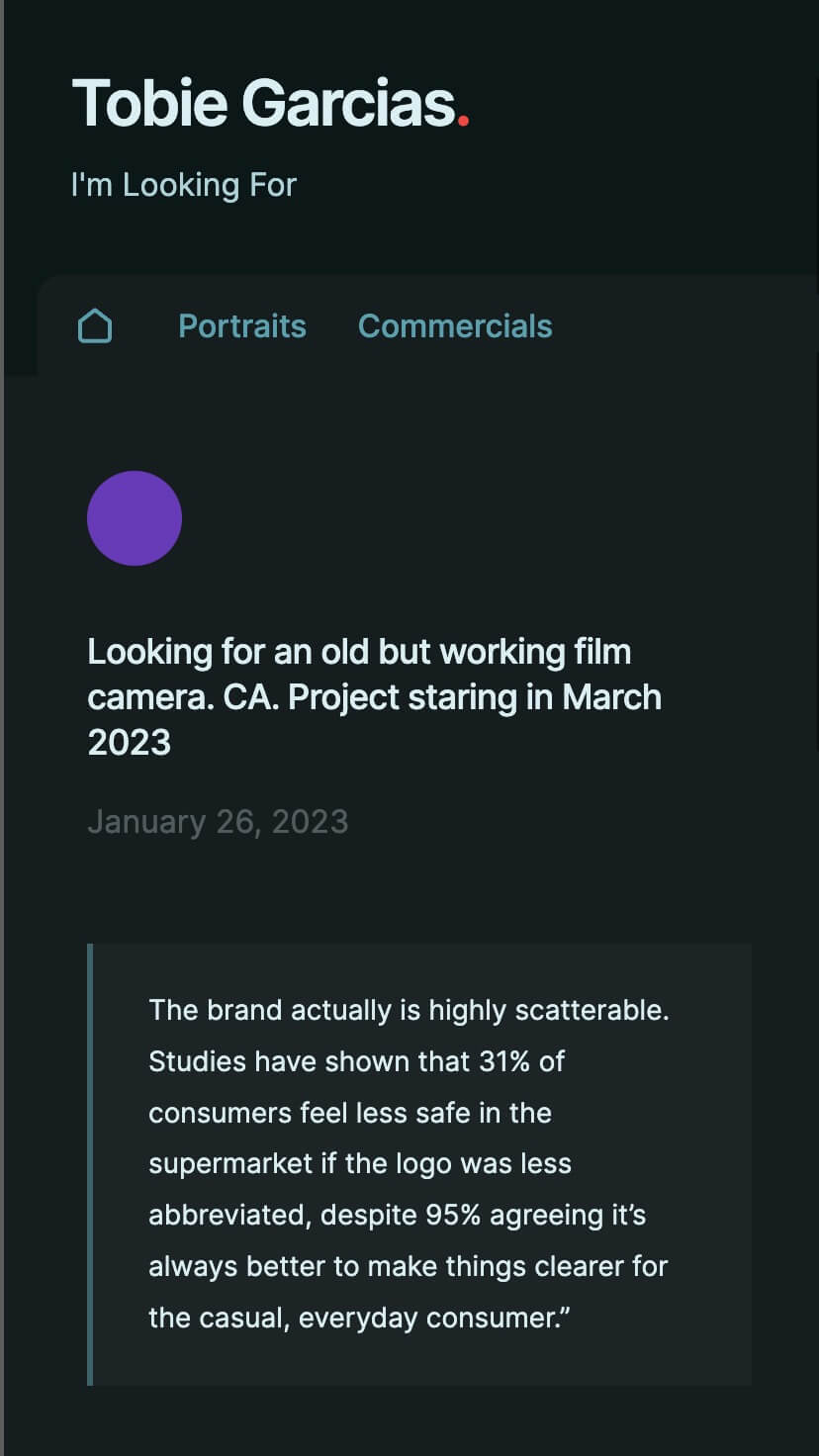 minimal webflow theme for photographers, mobile view