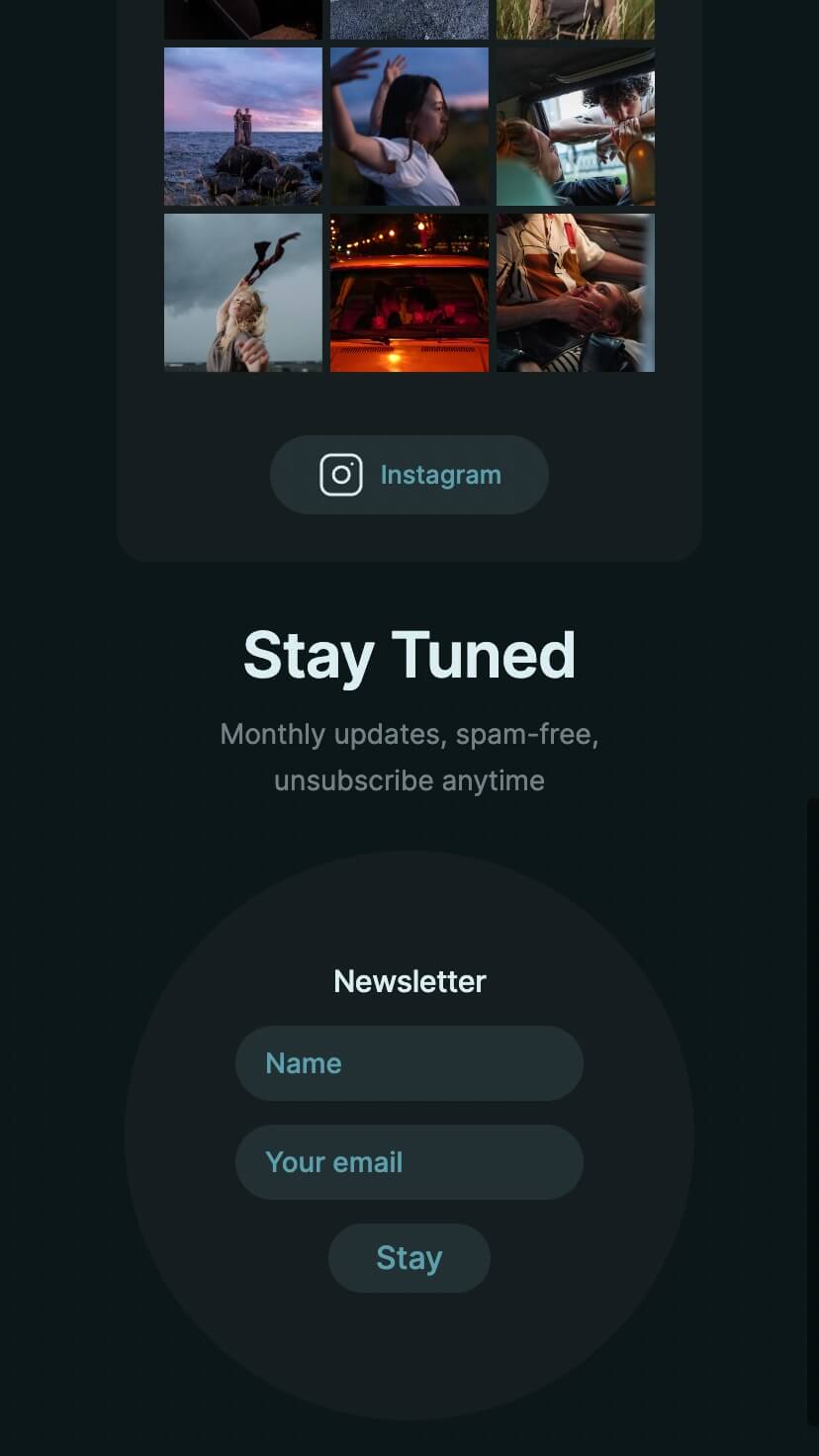 minimal webflow theme for photographers, mobile view