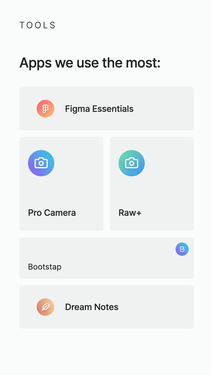 creative portfolio, minimalistic webflow theme, mobile responsive, apps we use