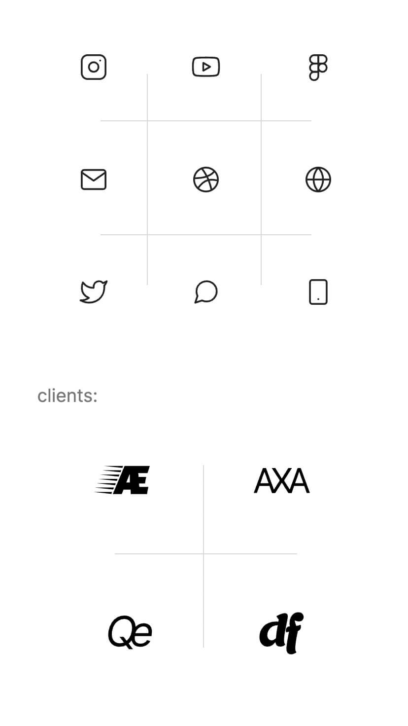 creative one page portfolio webflow template with grids, mobile view 2