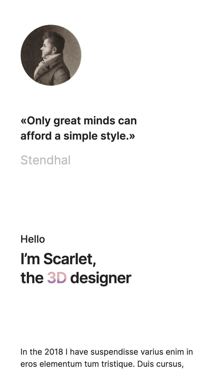 creative one page portfolio webflow template with grids, mobile view 3