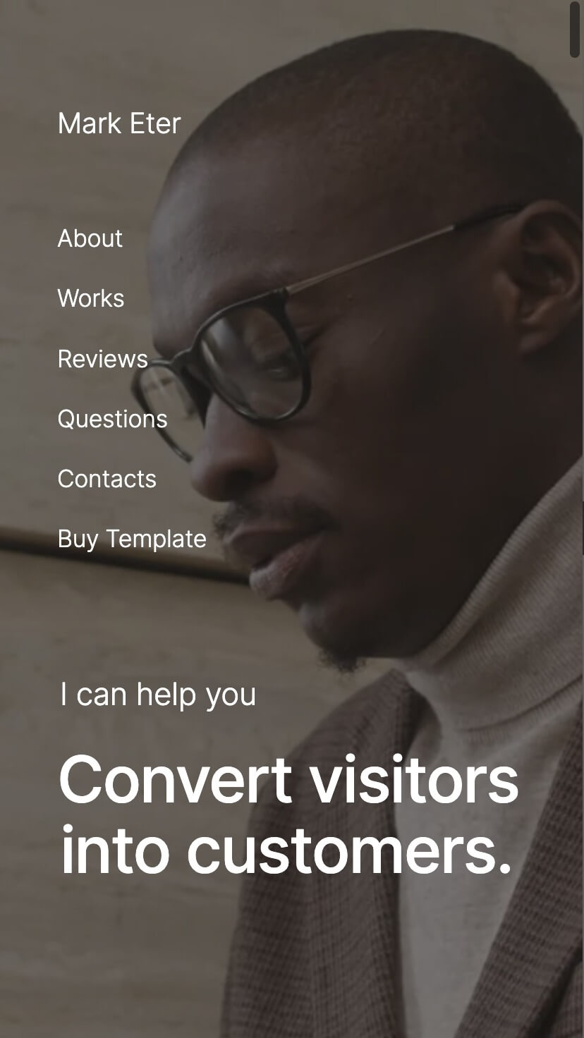 portfolio webflow template, mobile design, hero section