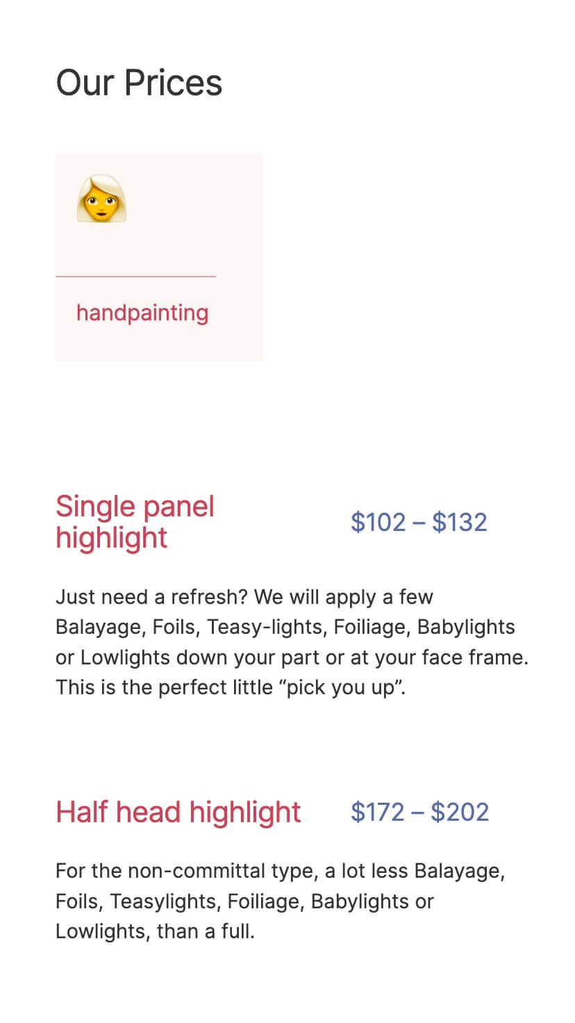 beauty spa webflow template, mobile design