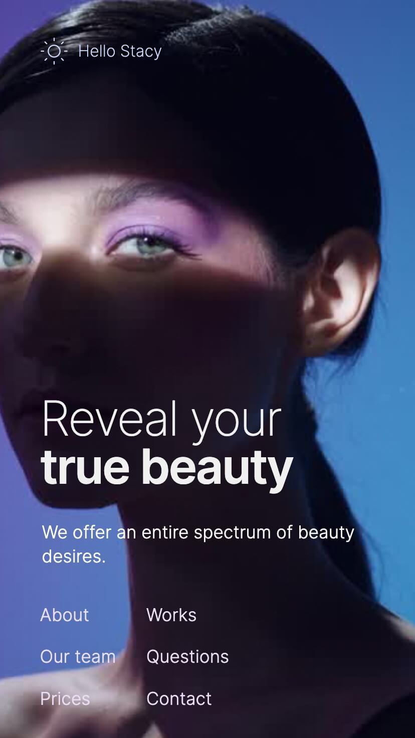 beauty spa webflow template, mobile design