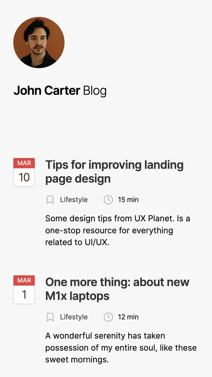 webflow blog template, mobile design