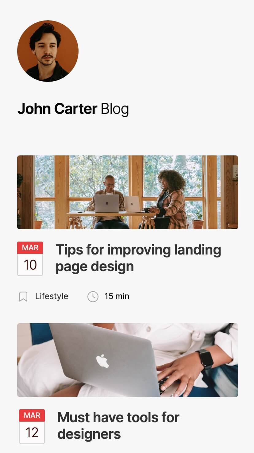 webflow blog template, mobile design 2