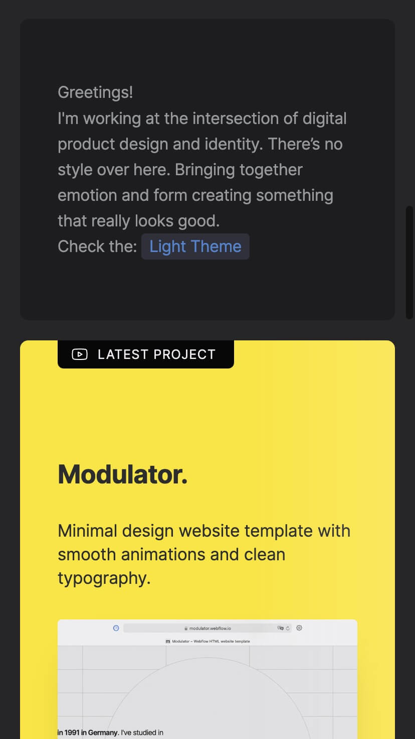creative portfolio designer webflow template, mobile design
