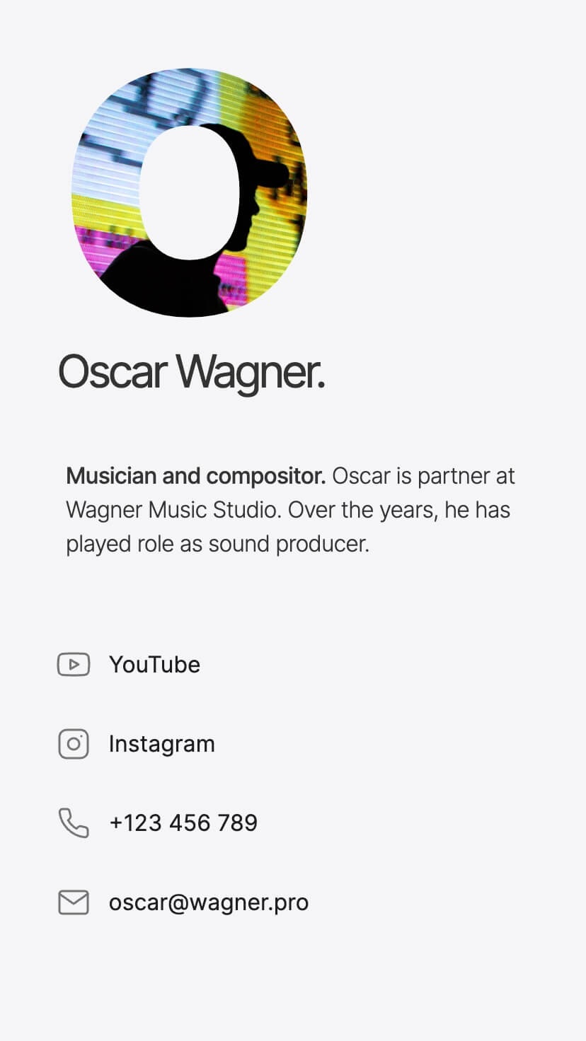 visit card webflow template, mobile design