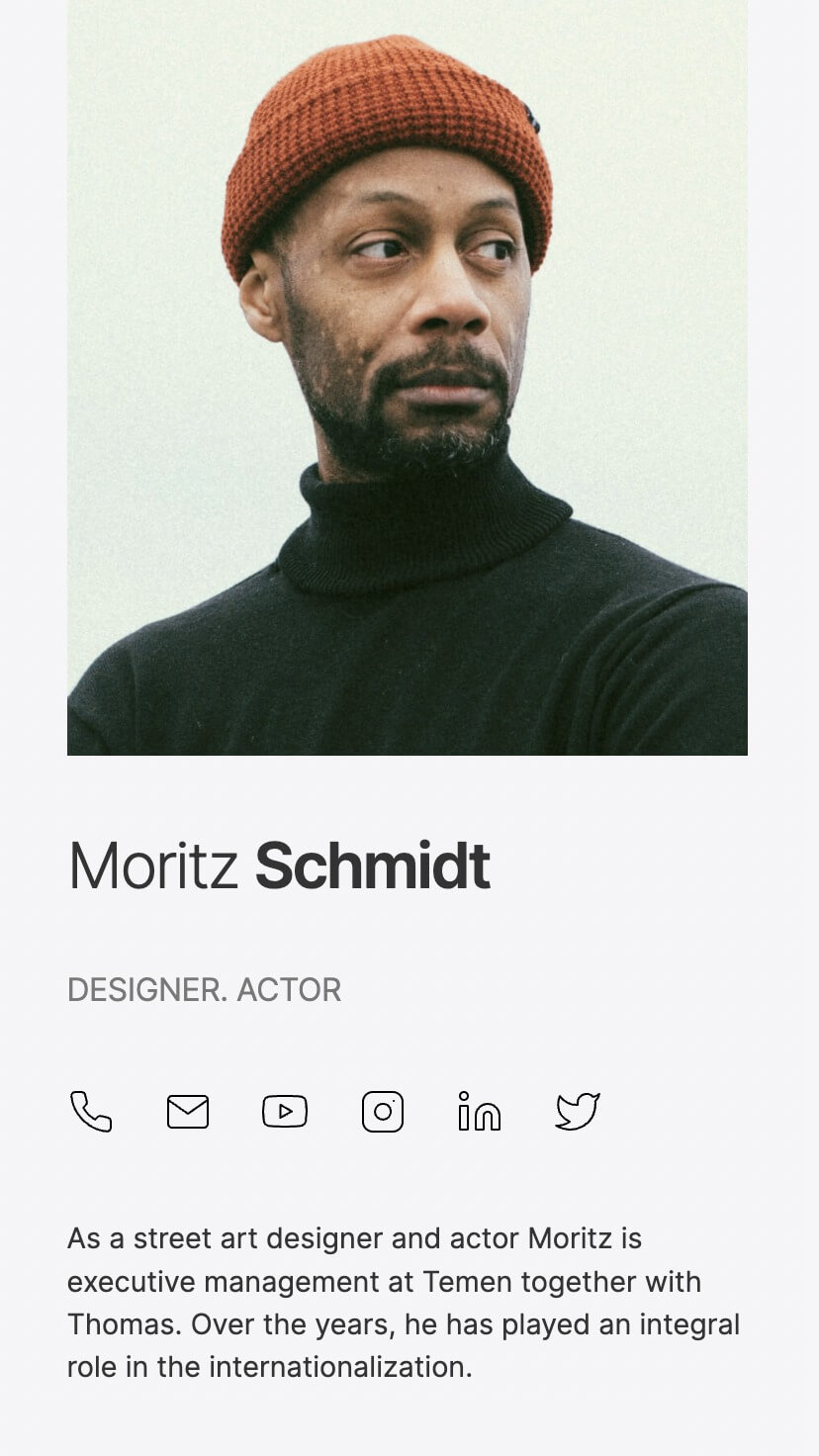 visit card webflow template, mobile design