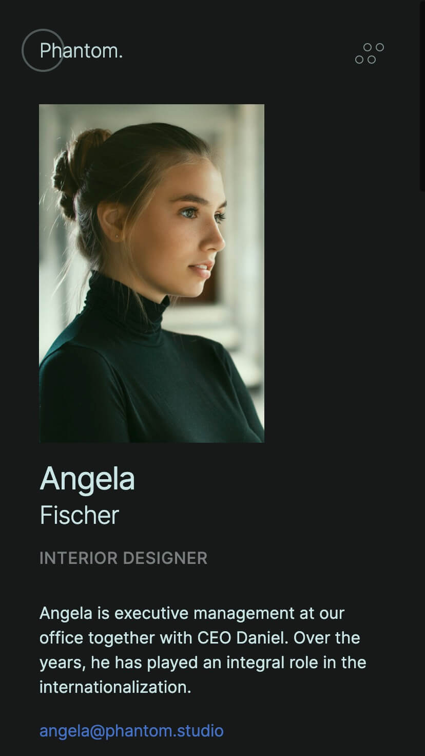 dark design webflow template, interior, architecture, mobile design