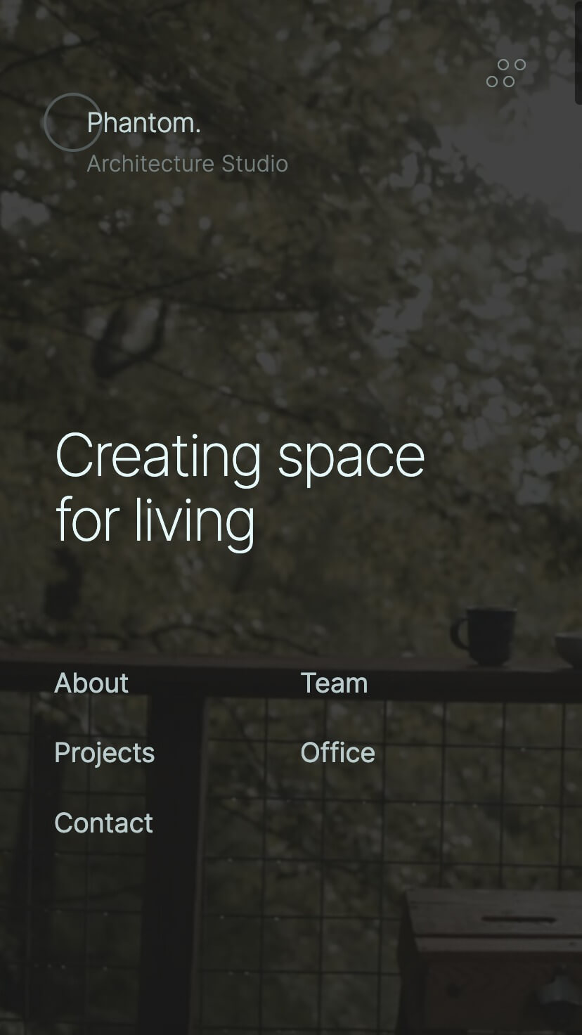 dark design webflow template, interior, architecture, mobile design