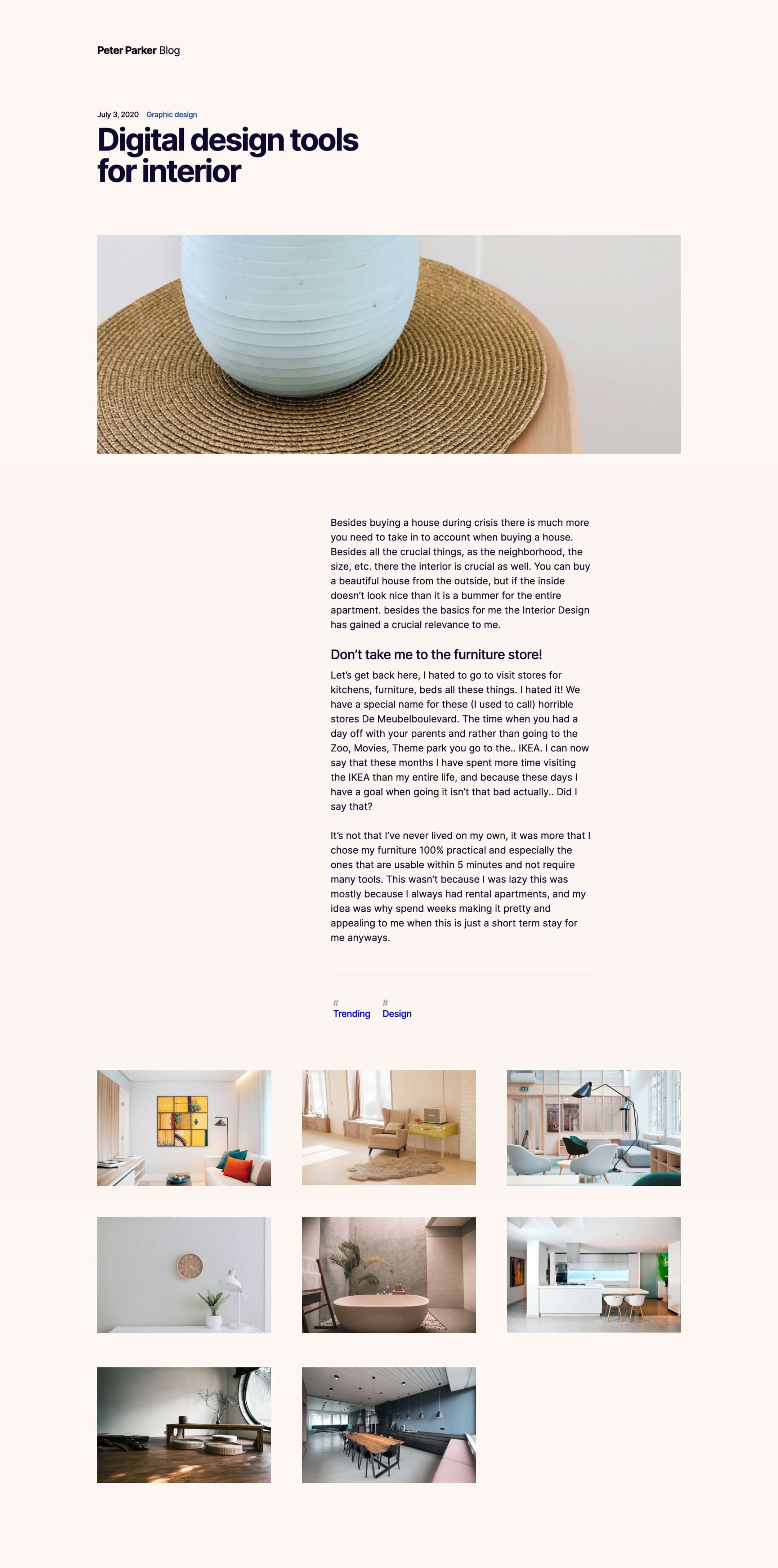creative one page portfolio designer webflow template, blog page