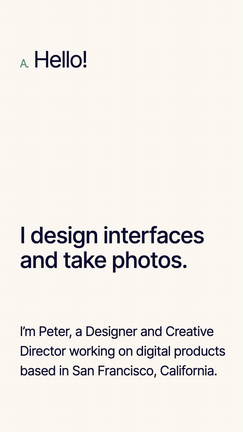 creative one page portfolio designer webflow template, mobile design