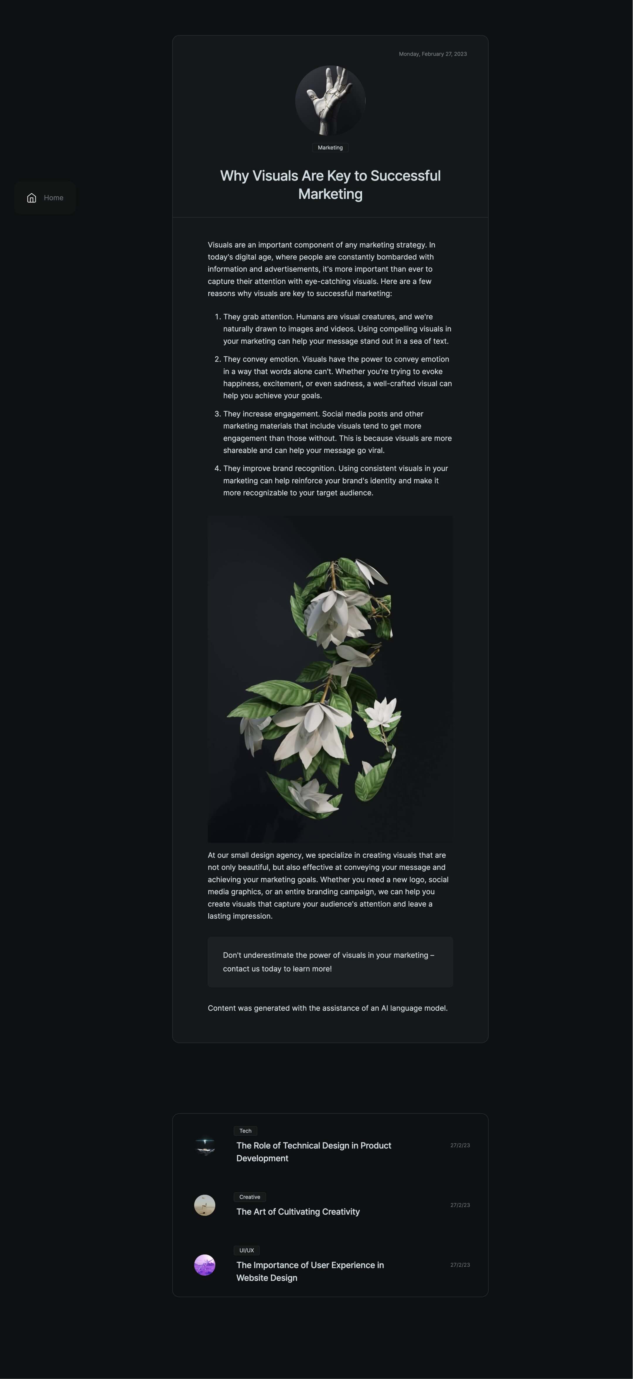 dark portfolio one page webflow template, blog post
