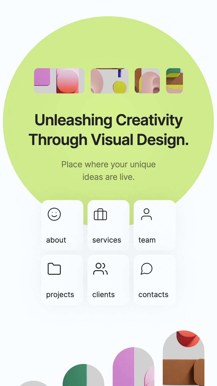 Webflow Minimal Tempate for Onepage cretive website, mobile version