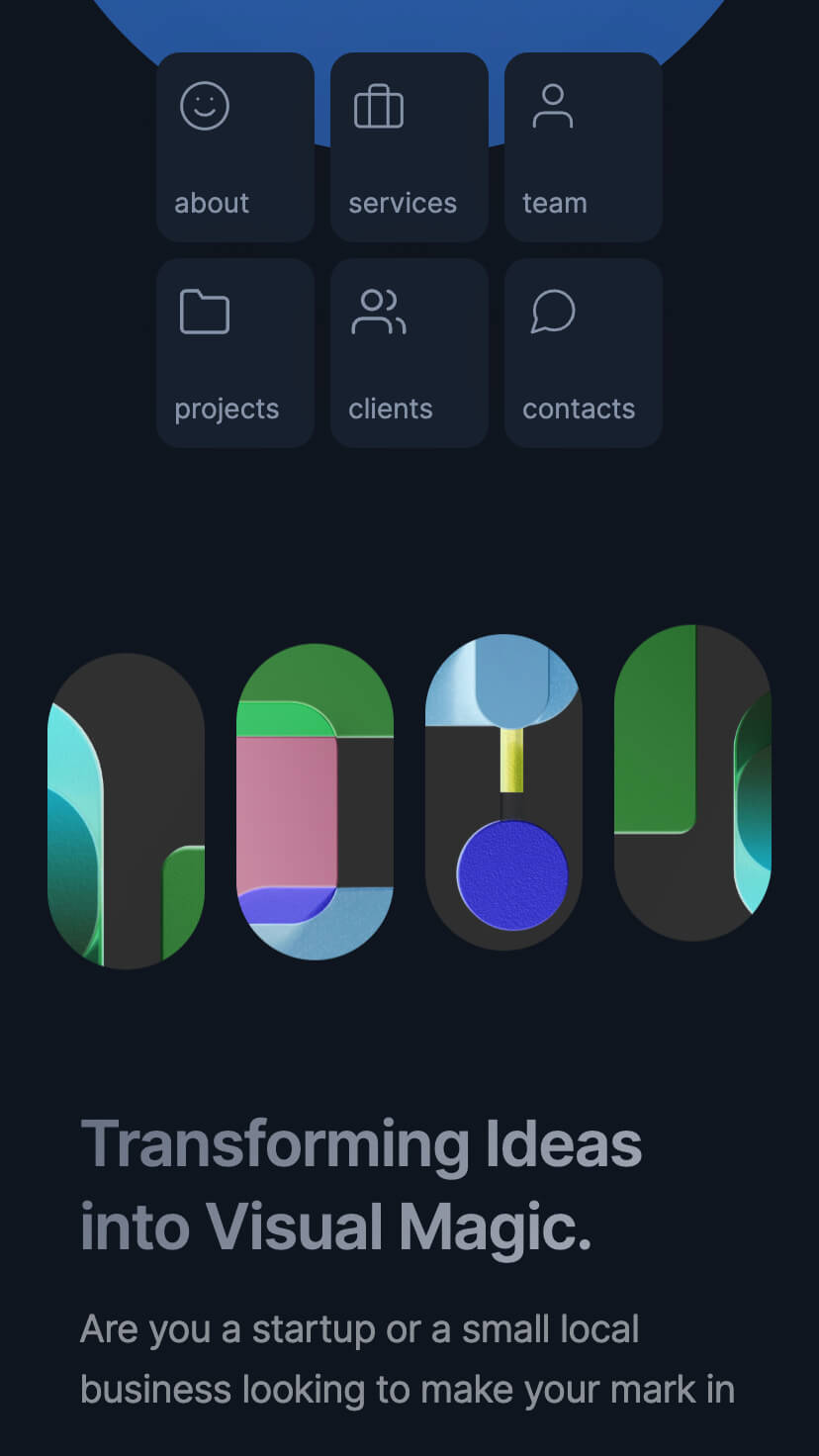 Webflow Minimal Tempate for Onepage cretive website, mobile version