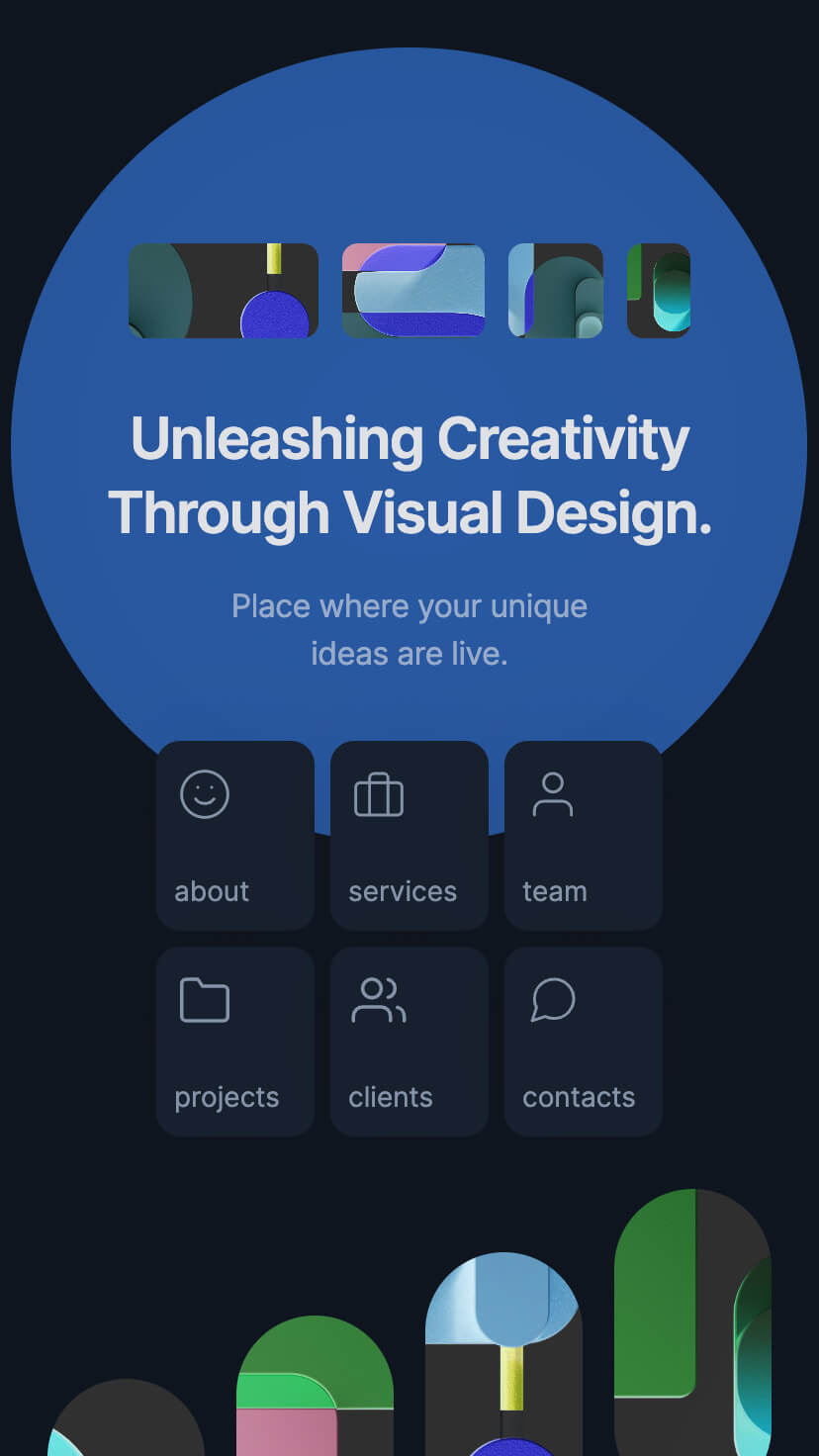 Webflow Minimal Tempate for Onepage cretive website, mobile version, dark theme