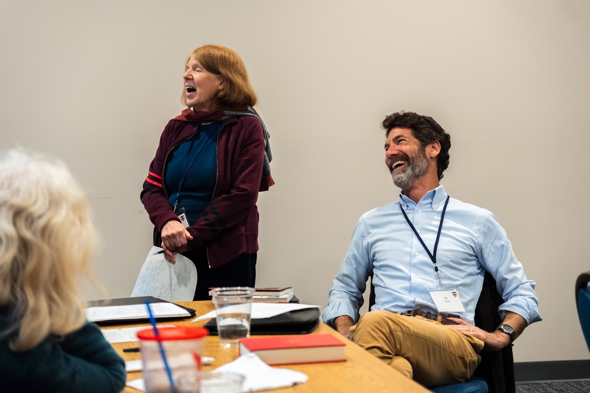 Seminary intensive class: participants share a light moment during discussion, reflecting the Church‑Based Pathway’s collaborative community.