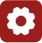 Red square icon with a white flower or gear-like symbol