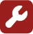 Red wrench or spanner icon on a square background