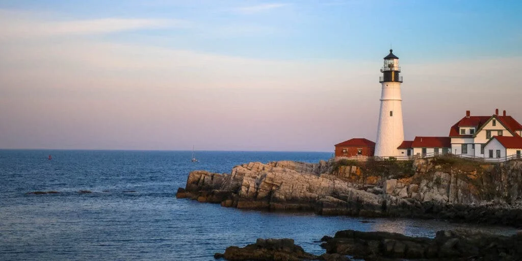 Maine lighthouse and coastline