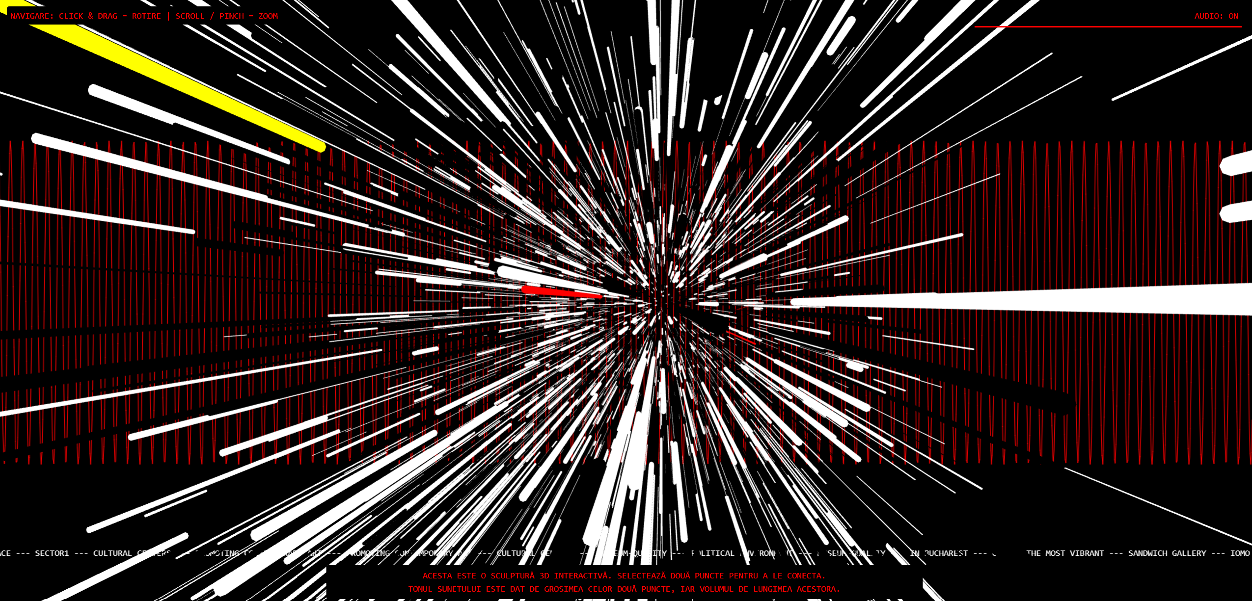 Play a 3D point-cloud sculpture like a musical instrument. Connect any two points to synthesize a unique sound, where the visual properties of the points directly define the tone's pitch and volume.