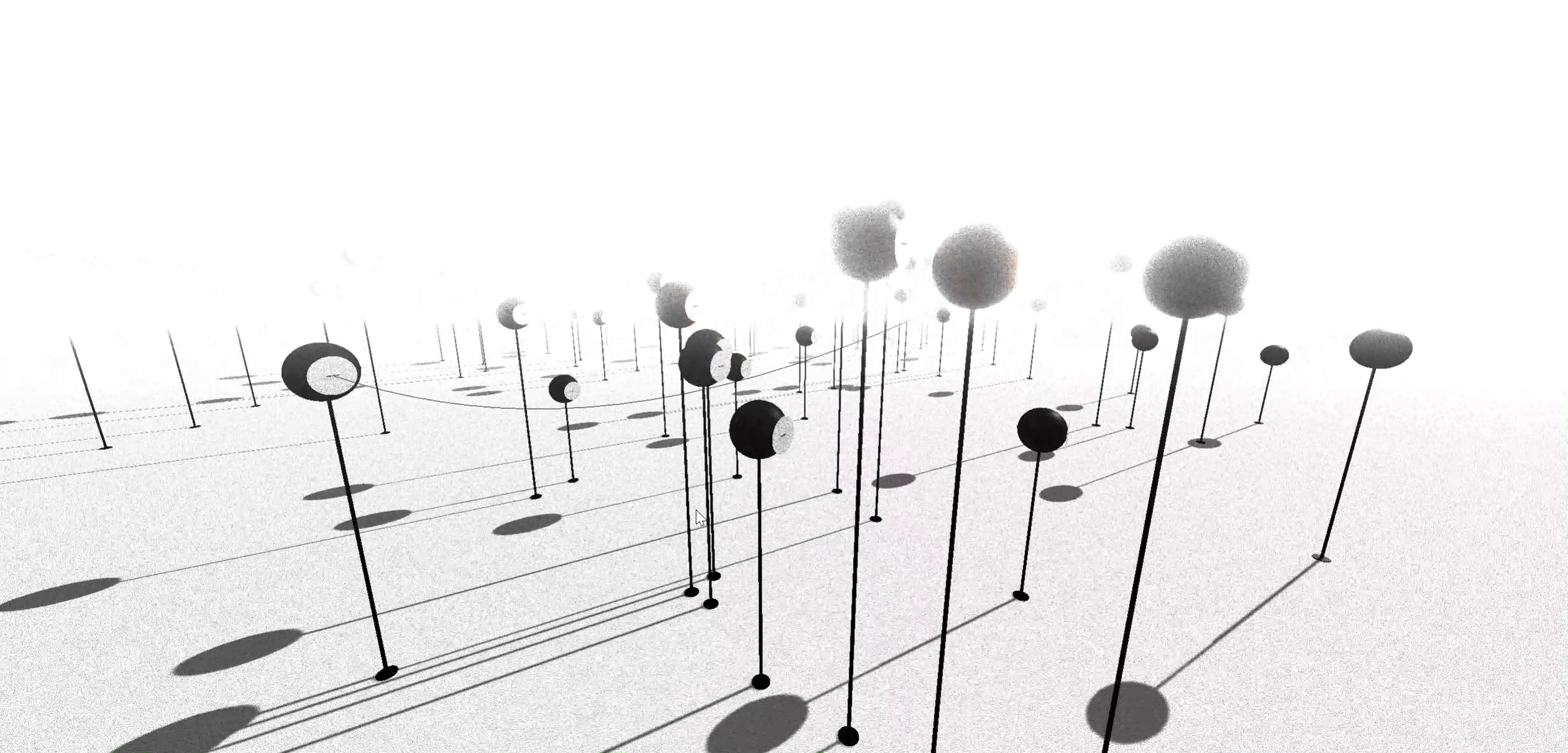 Explore "The 60-Speaker Dialogue," an interactive WebGL art installation. Click to connect speakers in a 3D space to hear a unique, philosophical dialogue on technology, isolation, and connection, all rendered in a striking, retro-CRT visual style.