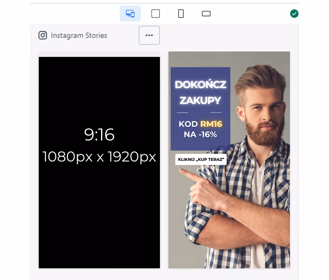 Mężczyzna z brodą i w kratowanej koszuli wskazuje na ofertę promocyjną z kodem rabatowym RM16 na 16% zniżki i przyciskiem kup teraz.
