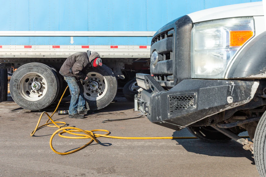 Diesel mechanic performing Roadside Assistance in Dubuque, IA