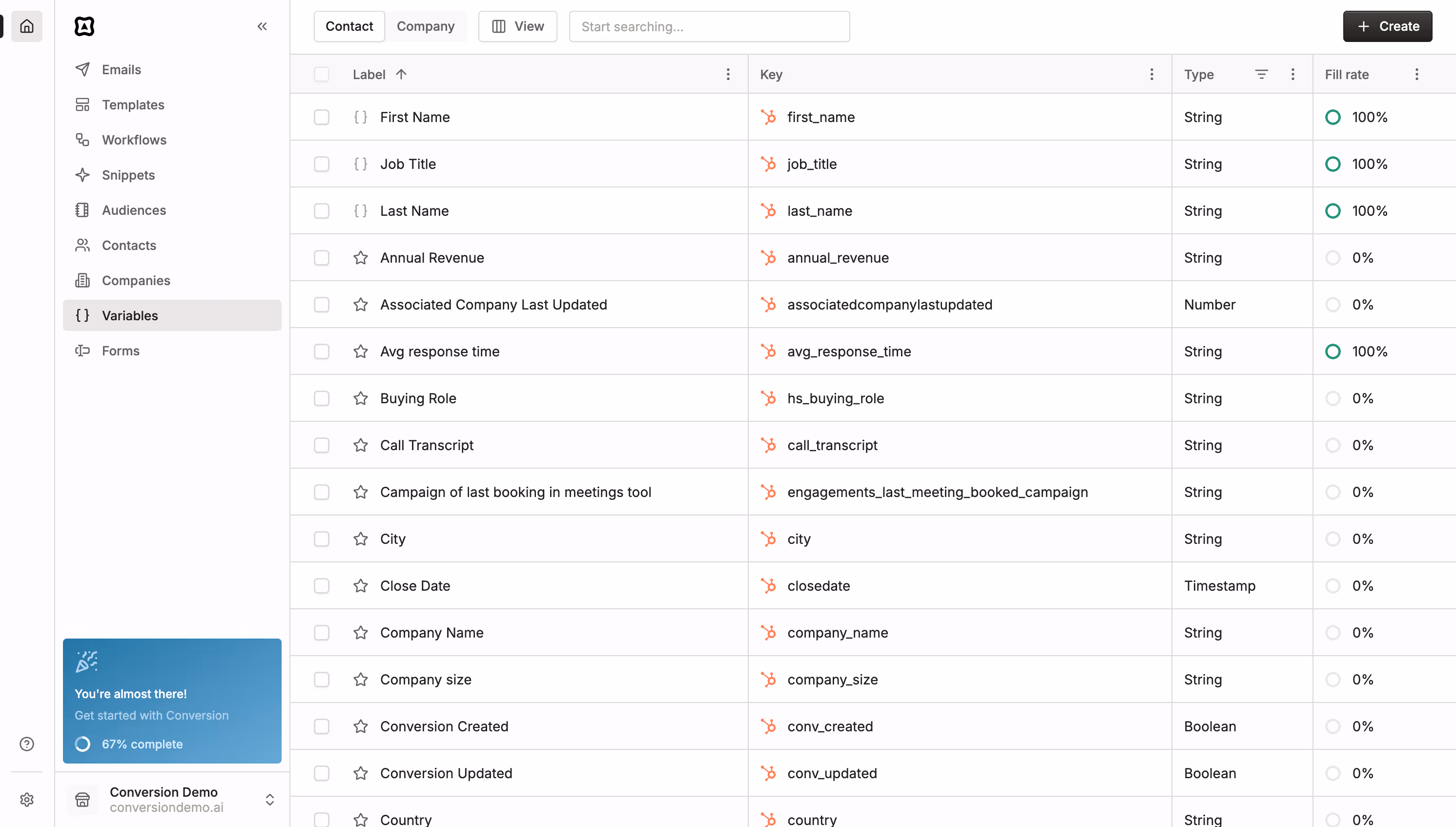 image showing the crm within the conversion app