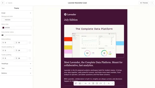 image showing the email builder within the conversion app