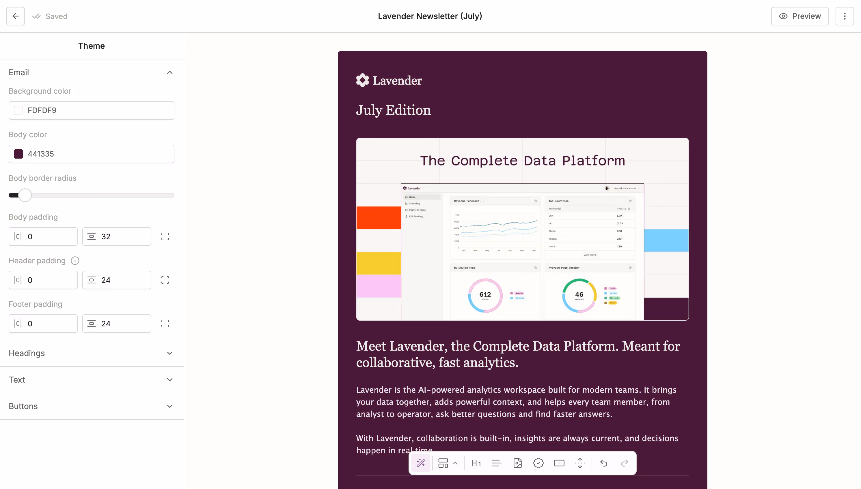image showing the email builder within the conversion app