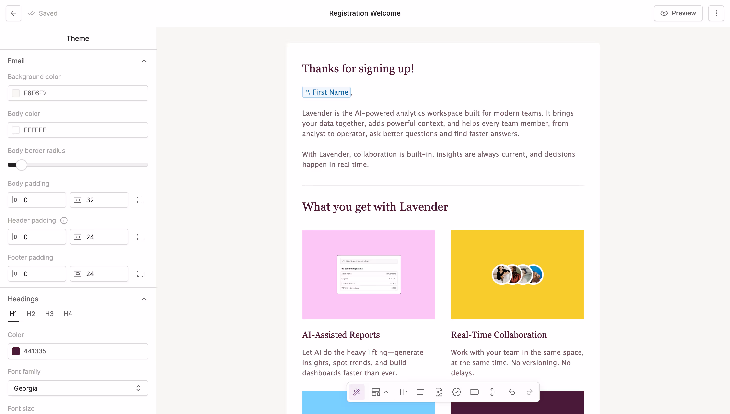image showing the newsletter builder within the conversion app