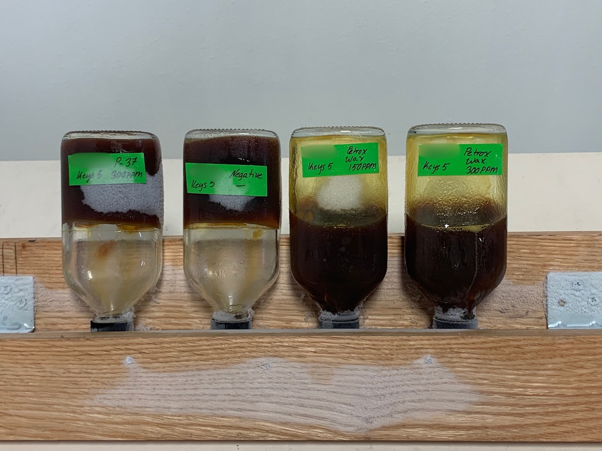 Before and after application of PetroX scale to stainless steel