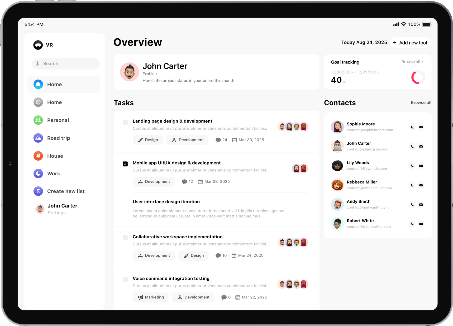 Tablet John Carter Overview Task - VR X Webflow Template