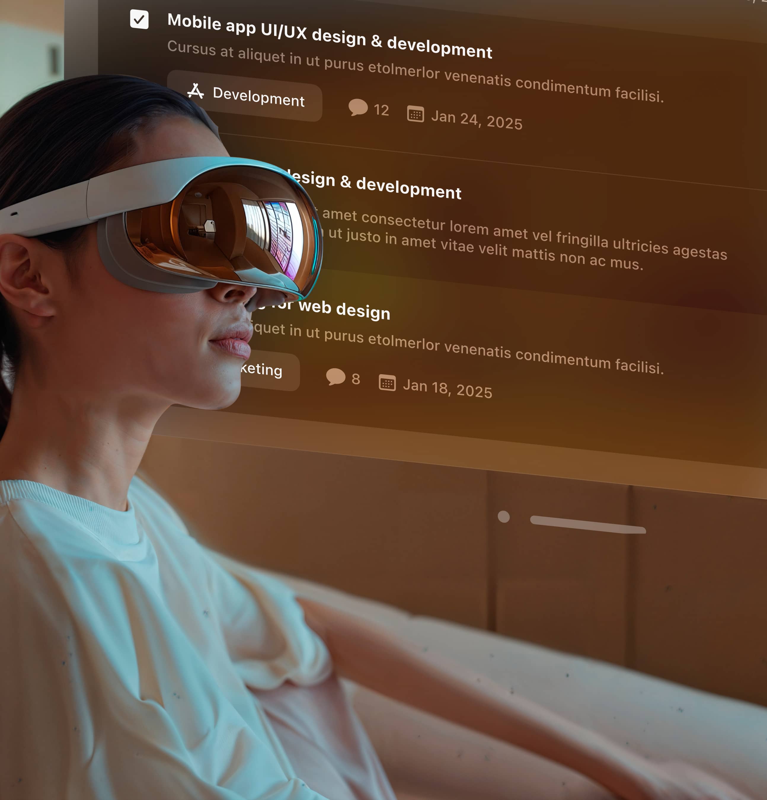 Woman Relaxed With Virtual Reality Glasses - VR X Webflow Template
