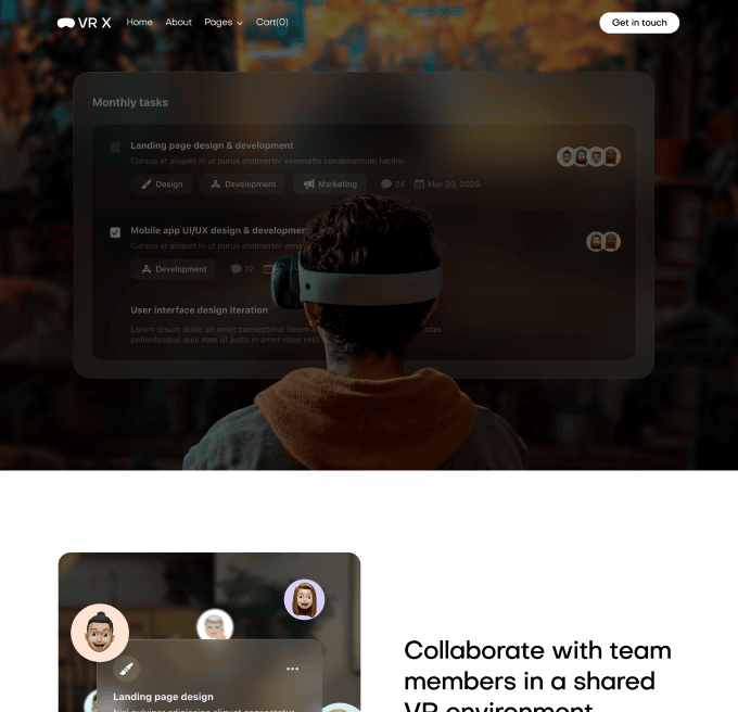 VR X - Feature Single Page - VR Productivity App Webflow Template