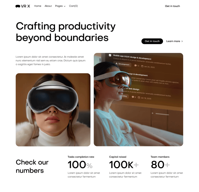 VR X - About Page - VR Productivity App Webflow Template