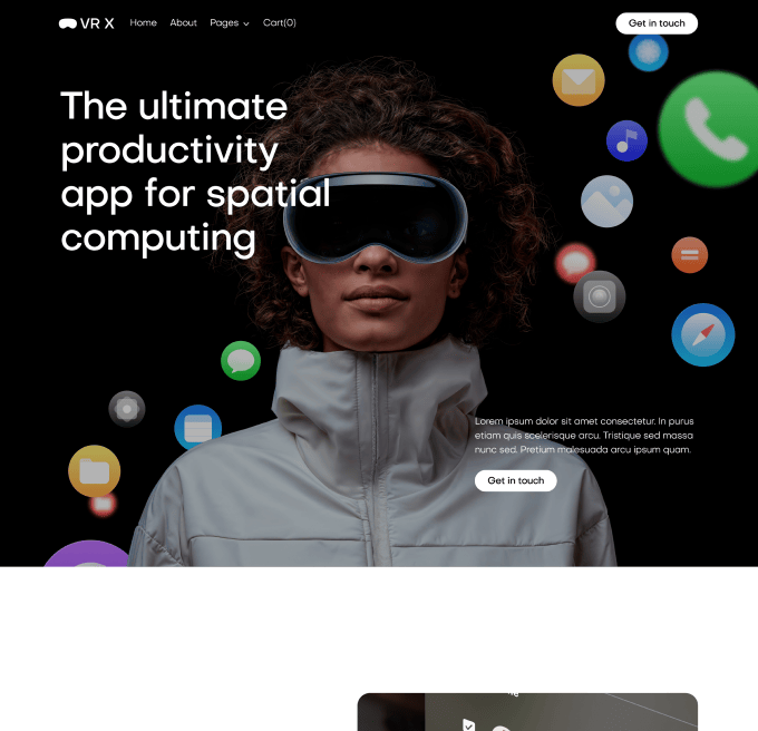 VR X - Home V2 Page - VR Productivity App Webflow Template