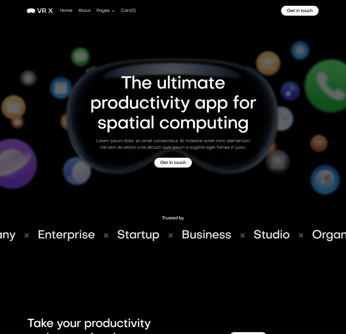 VR X - Home V1 Page - VR Productivity App Webflow Template
