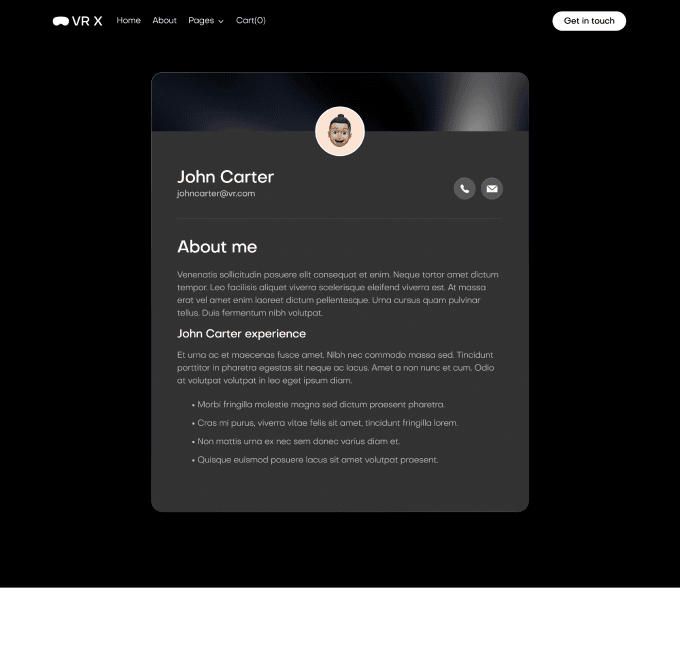 VR X - Team Single Page - VR Productivity App Webflow Template