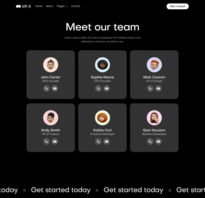 VR X - Team Members Page - VR Productivity App Webflow Template