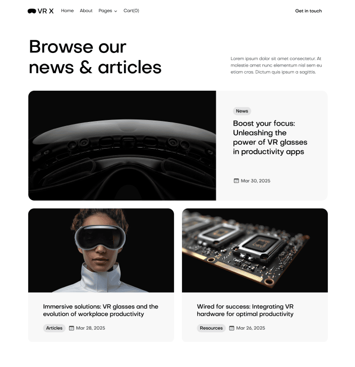 VR X - Blog V2 Main Page - VR Productivity App Webflow Template