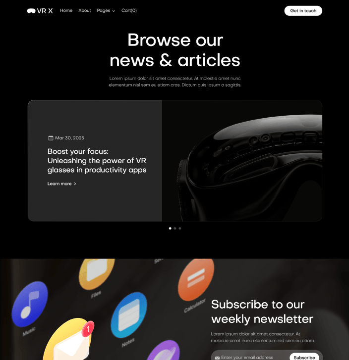 VR X - Blog V1 Main Page - VR Productivity App Webflow Template