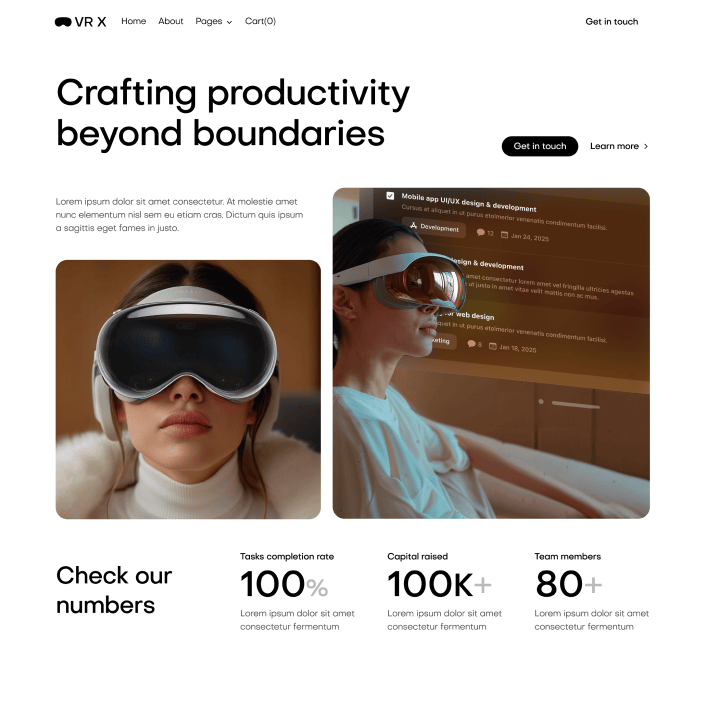 VR X - About Main Page - VR Productivity App Webflow Template